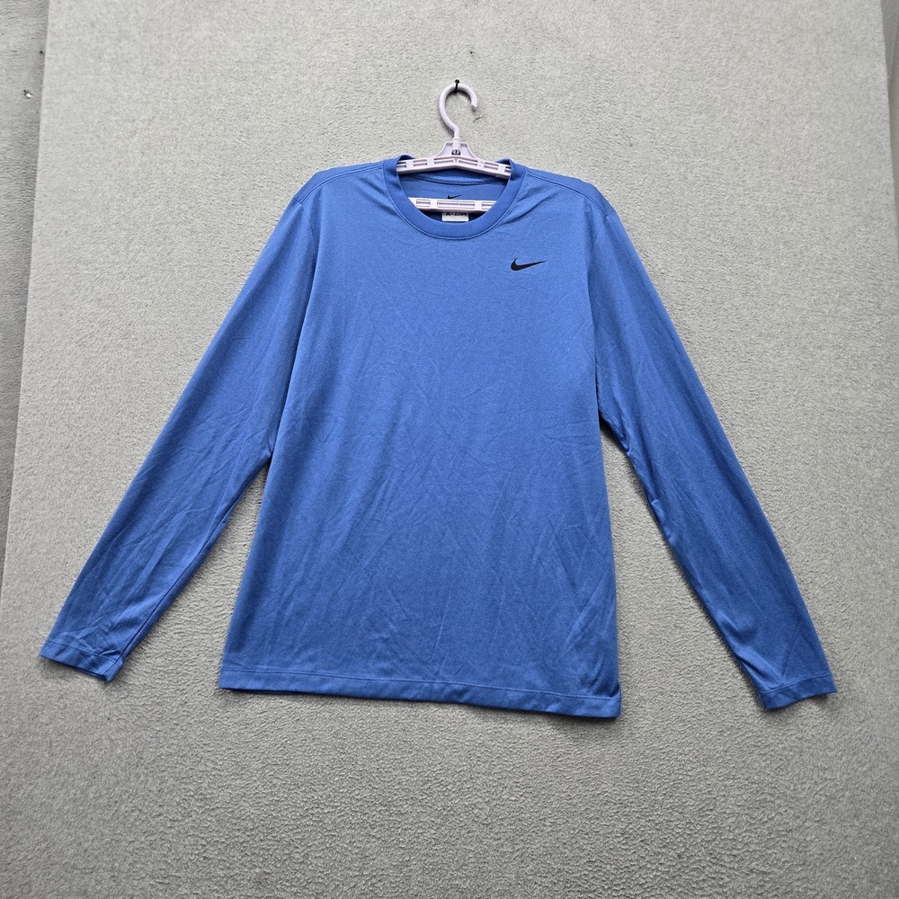 Nike Men Shirt L Blue Swoosh Logo Activewear Long Sleeve Lightweight